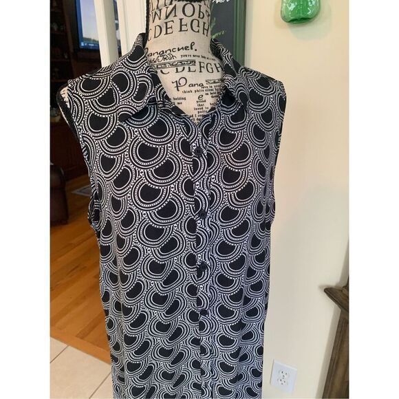 Spense Black & White Button Up Geometric Tunic - Picture 4 of 10